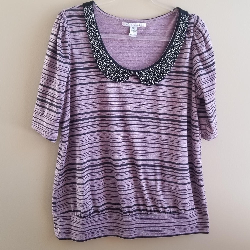 American Rag Peter Pan Collar Pink Striped Top, 1X